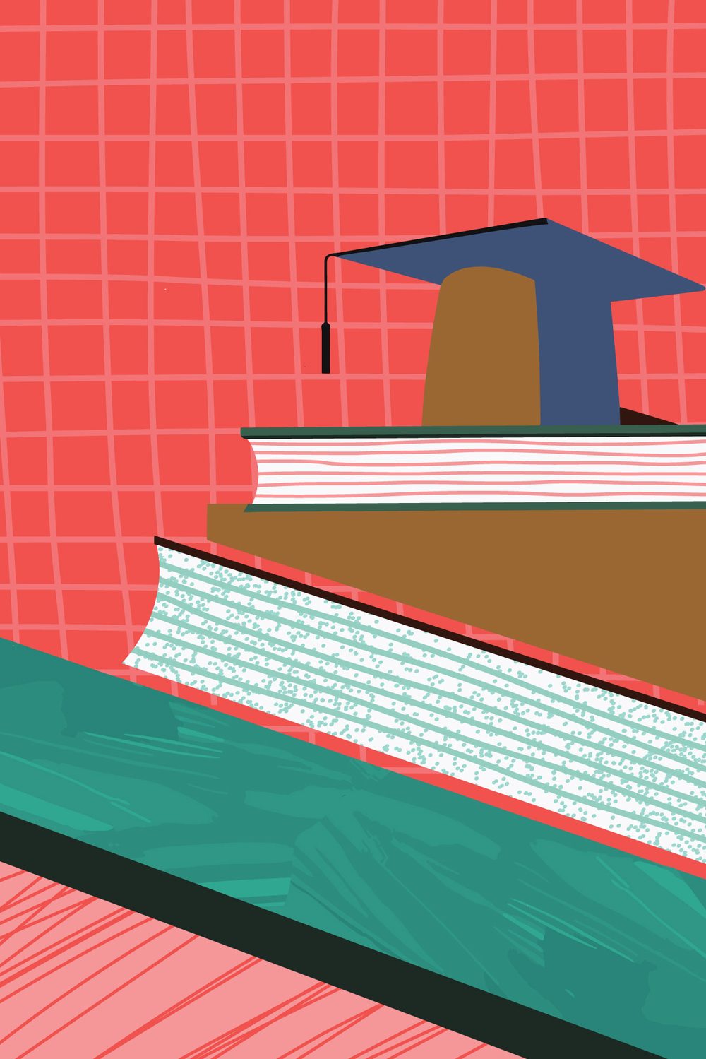 Graduation cap and books